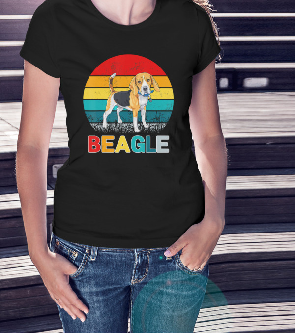 Vintage Beagle Retro Stripes Graphics T-Shirt