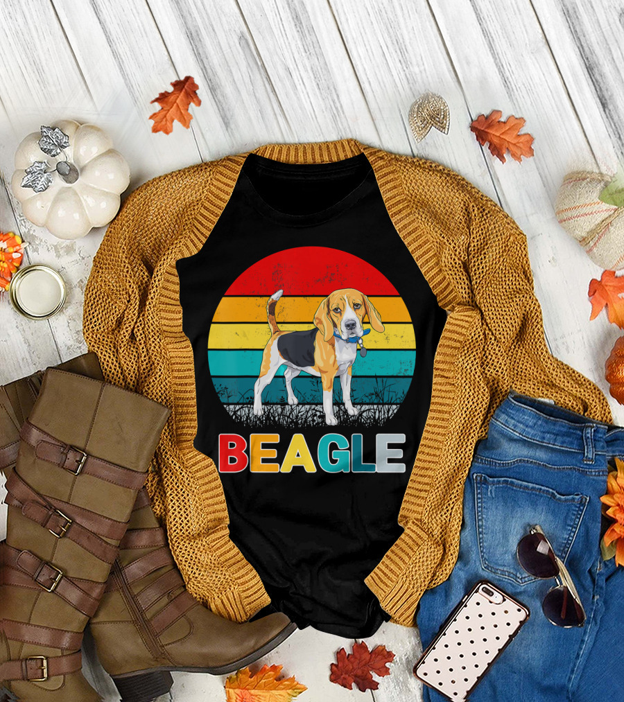 Vintage Beagle Retro Stripes Graphics T-Shirt