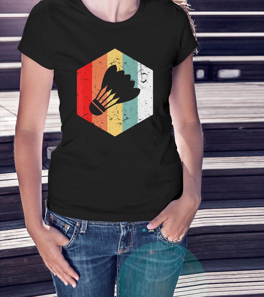Vintage Shuttlecock Retro Hexagon Sports T-Shirt
