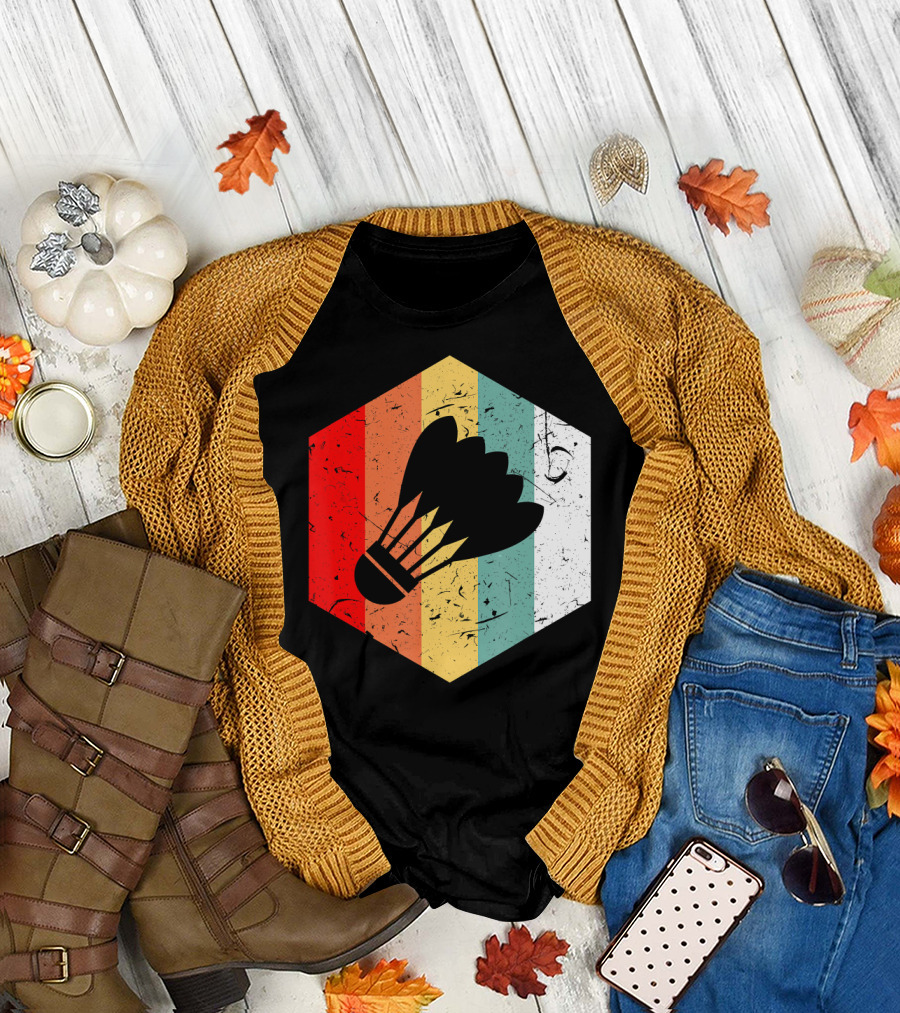 Vintage Shuttlecock Retro Hexagon Sports T-Shirt