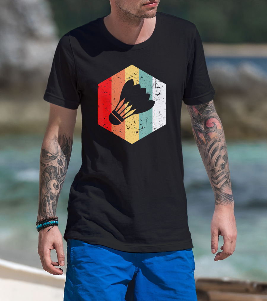 Vintage Shuttlecock Retro Hexagon Sports T-Shirt
