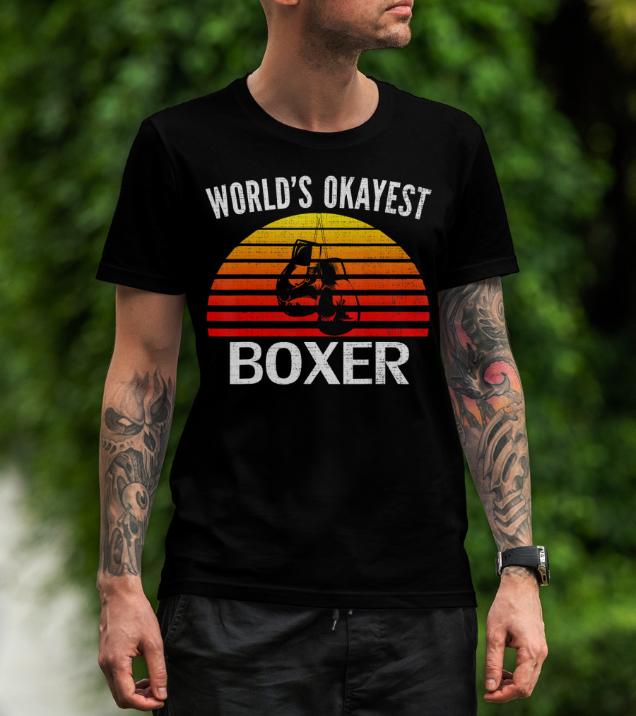 World's Okayest Boxer Vintage Funny Boxing Gloves Sunset T-Shirt