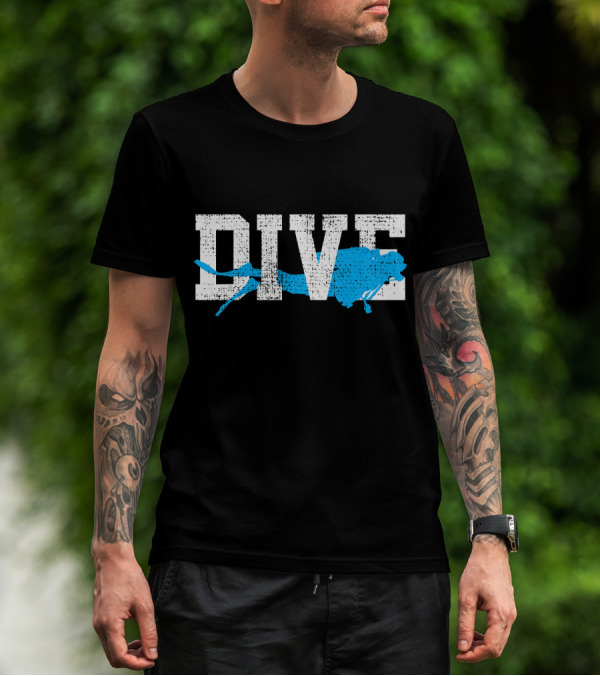 Vintage Scuba Diving Dive Diver Station Scho Bold Dive Text With Diver T-Shirt
