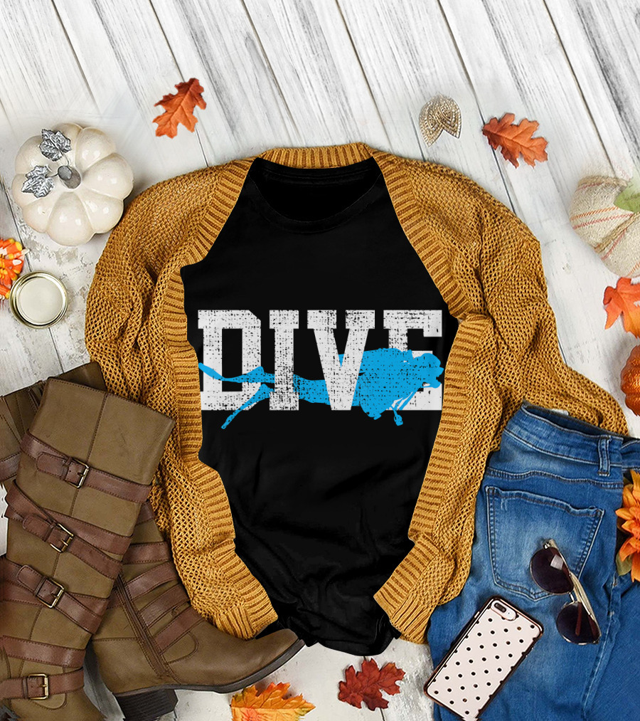 Vintage Scuba Diving Dive Diver Station Scho Bold Dive Text with Diver T-Shirt