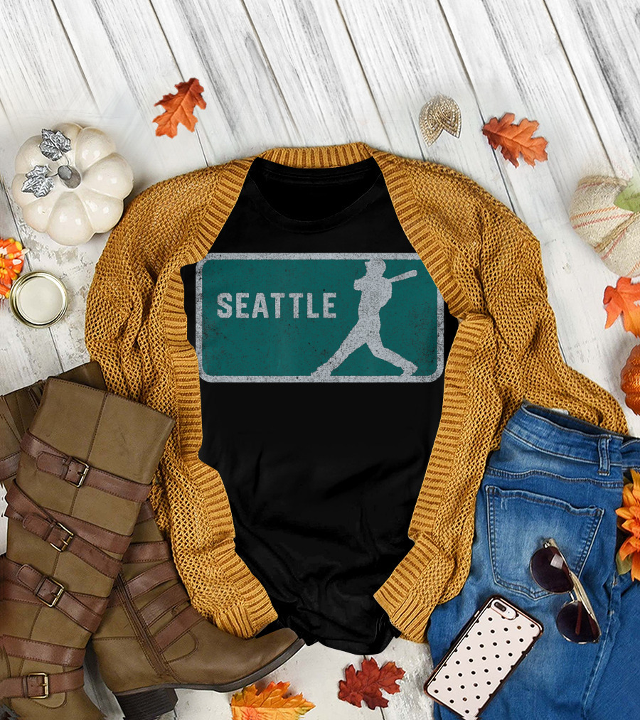 Seattle Vintage Baseball Player Silhouette SEA T-Shirt