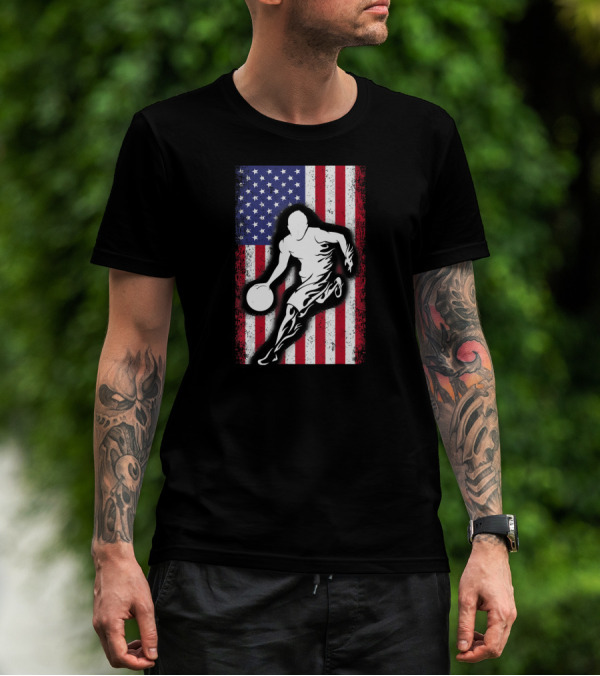 Vintage USA American Flag Player Basketball T-Shirt