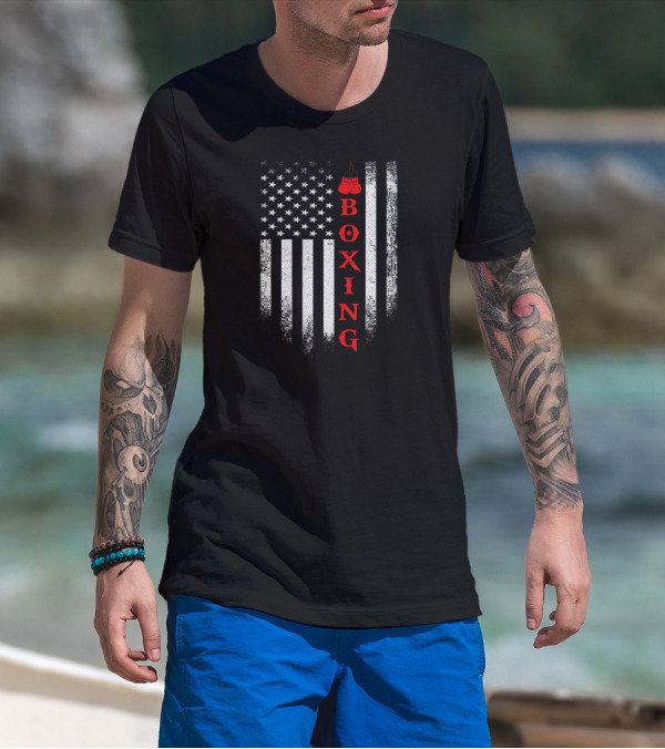 Vintage USA Boxing American Flag With Red Gloves T-Shirt