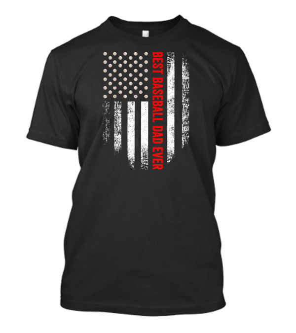 Vintage USA Best Baseball Dad Ever Patriotic American Flag T-Shirt