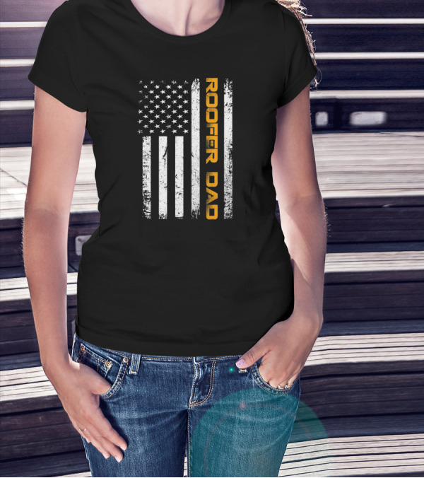 Vintage Roofer Dad American Flag USA Fun T-Shirt