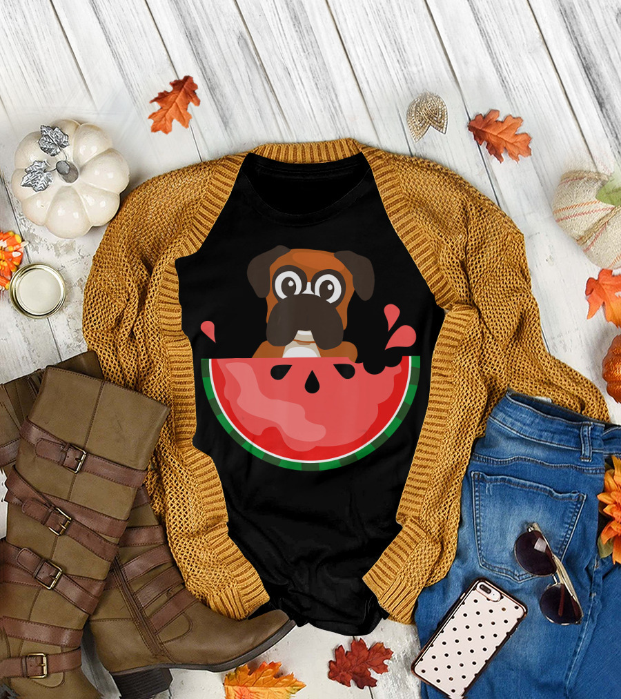 Watermelon With Boxer Summer Vacation Dog T-Shirt