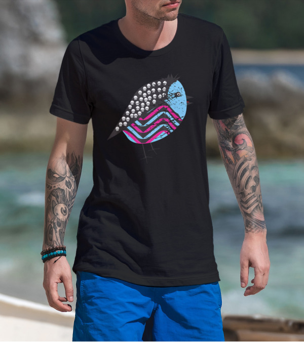 Weird Monster Tiny Bird With Skulls And Colorful Stripes T-Shirt