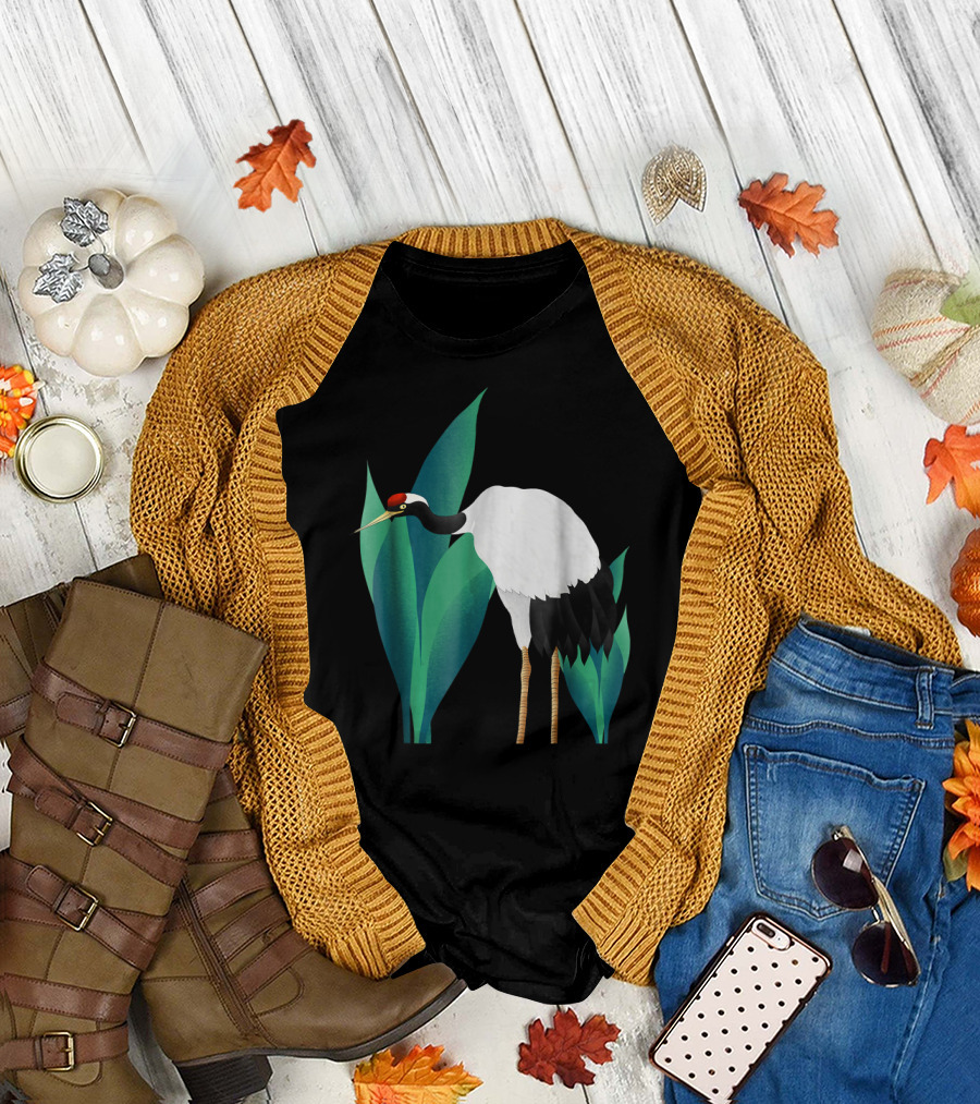 White Bird Snow Crane ing Shan Shu Amidst Greenery T-Shirt