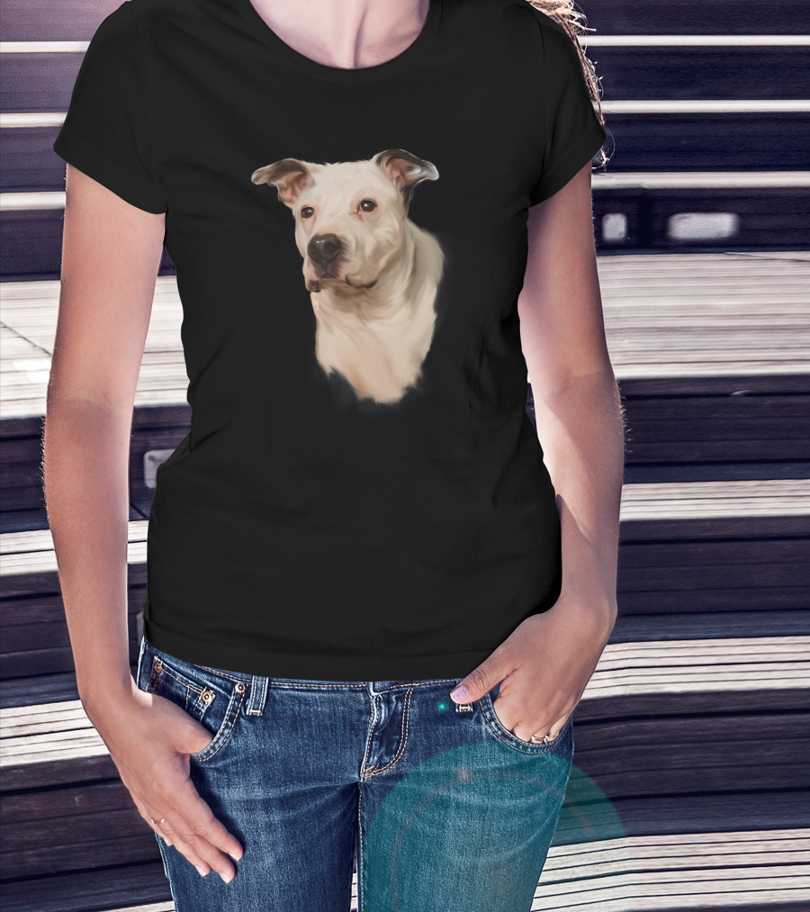 White Pit Bull Dog Portrait For Pitbull Lovers T-Shirt