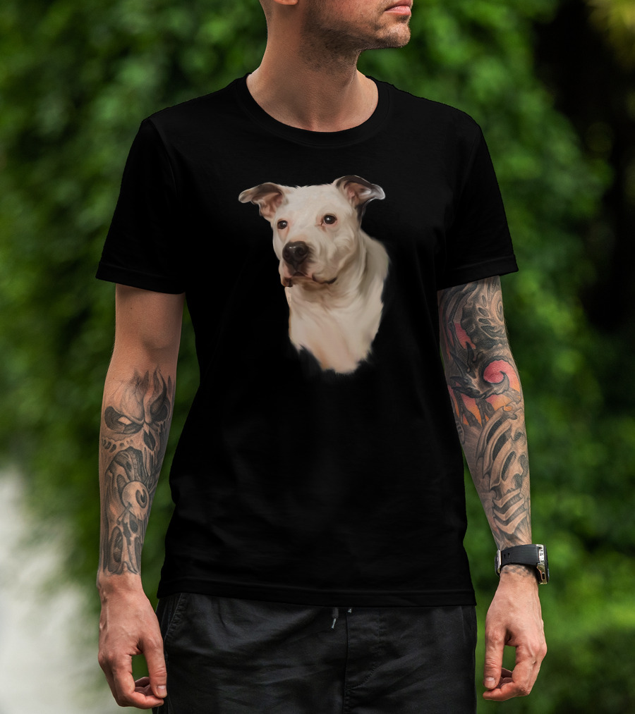 White Pit Bull Dog Portrait For Pitbull Lovers T-Shirt