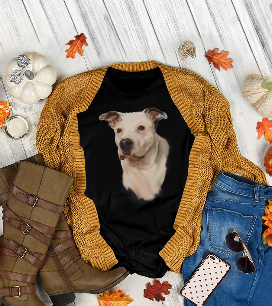 White Pit Bull Dog Portrait for Pitbull Lovers T-Shirt