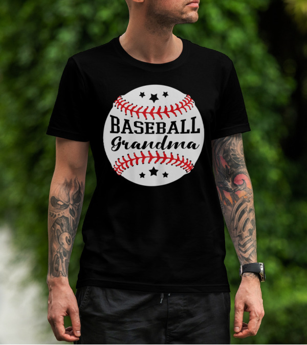 Baseball Grandma Star Pattern Ball Stitching T-Shirt
