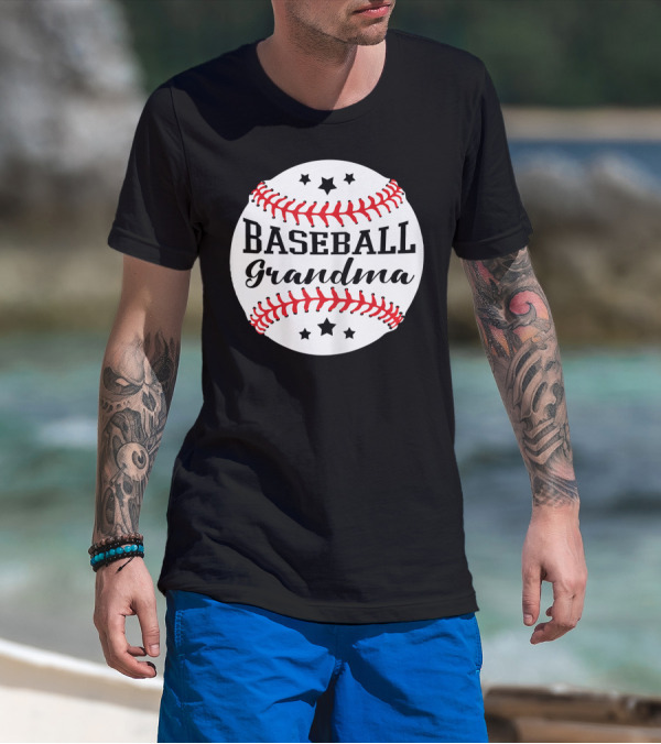 Baseball Grandma Star Pattern Ball Stitching T-Shirt