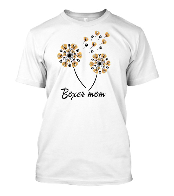 Boxer Mom Dandelion Paw Print Dog Faces T-Shirt