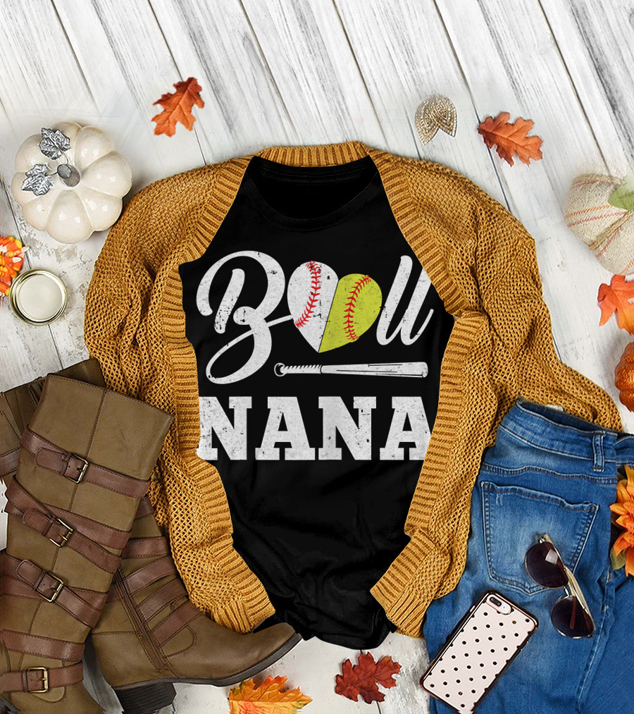 Ball Nana Heart Softball Baseball Bat T-Shirt