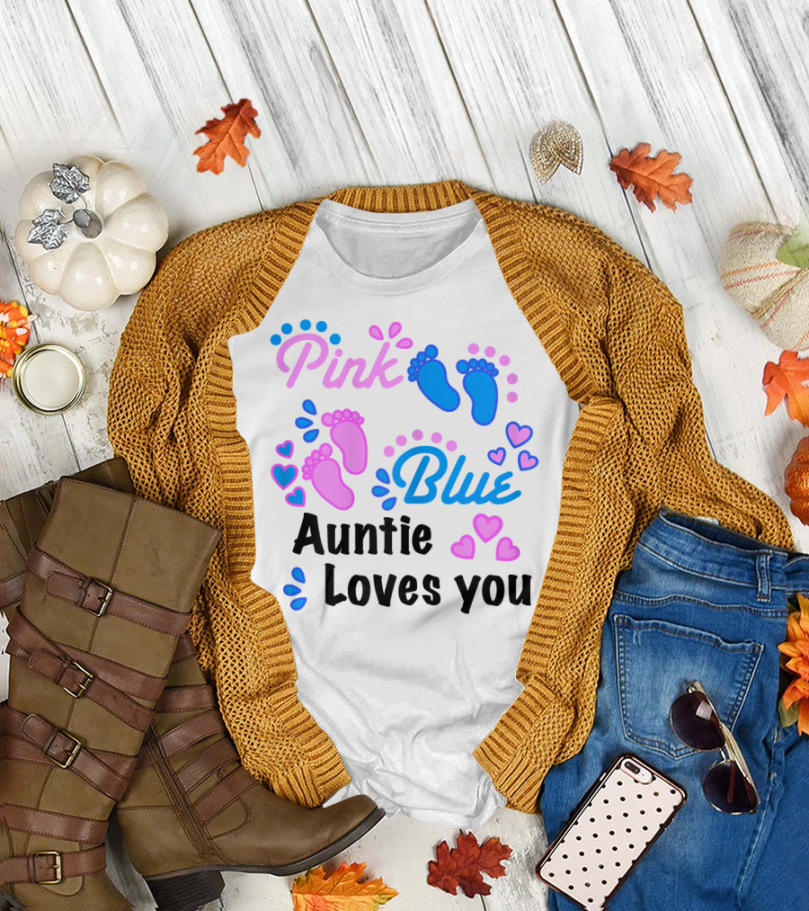 Pink Blue Auntie Loves You Gender Reveal Party Supplies T-Shirt