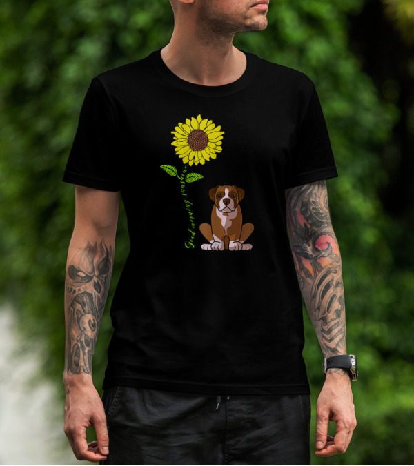 Good Morning Sunshine Boxer Dog With Sunflower T-Shirt