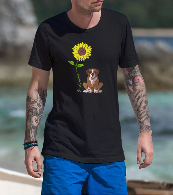 Good Morning Sunshine Boxer Dog With Sunflower T-Shirt