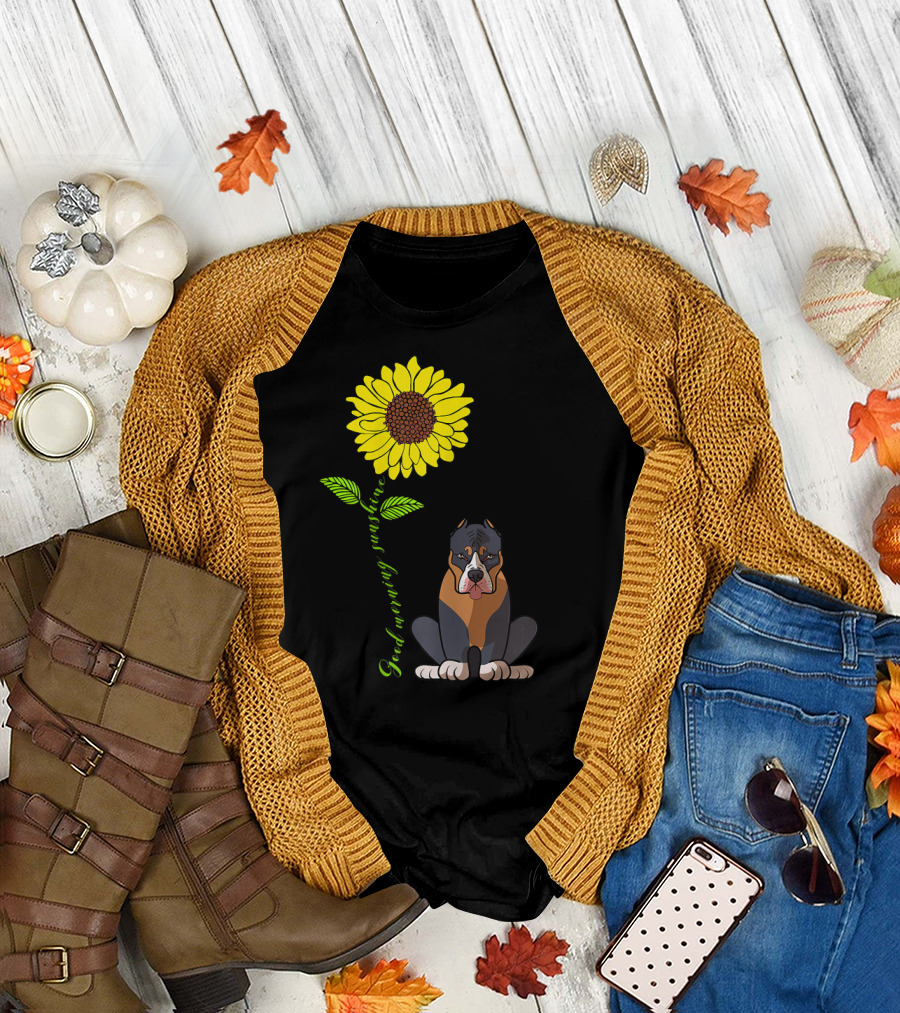Good Morning Sunshine Pitbull with Sunflower T-Shirt
