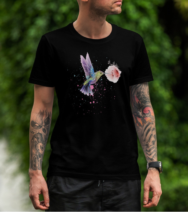 Hummingbird Valentines Day Romantic Flower Encounter T-Shirt