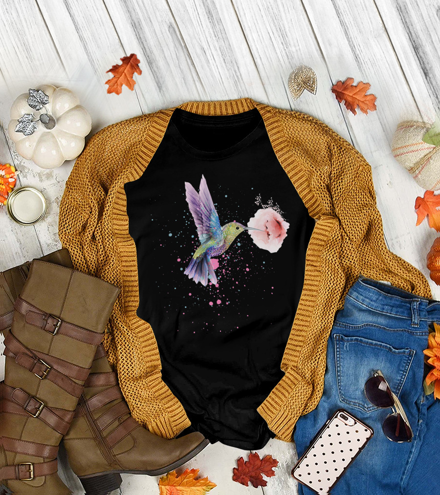 Hummingbird Valentines Day Romantic Flower Encounter T-Shirt