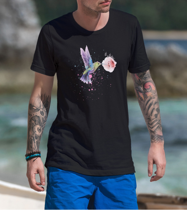 Hummingbird Valentines Day Romantic Flower Encounter T-Shirt