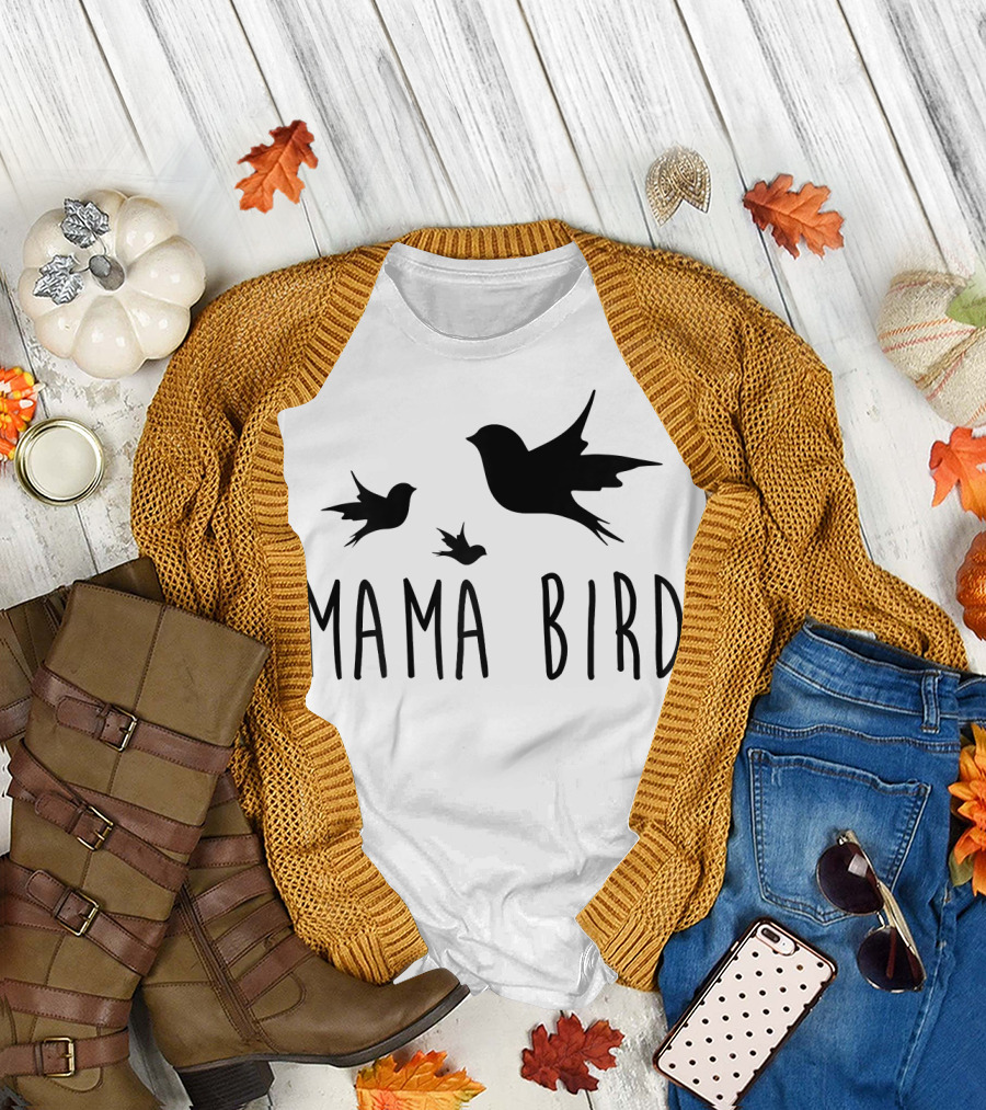 Mama Bird with Flying Baby Birds T-Shirt