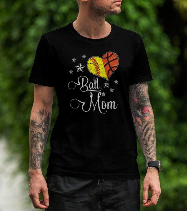 Proud Softball Basketball Ball Mom Star Heart T-Shirt
