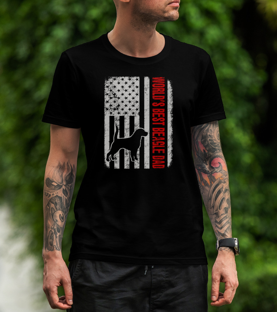World's Best Beagle Dad American Flag Patriotic Canine T-Shirt
