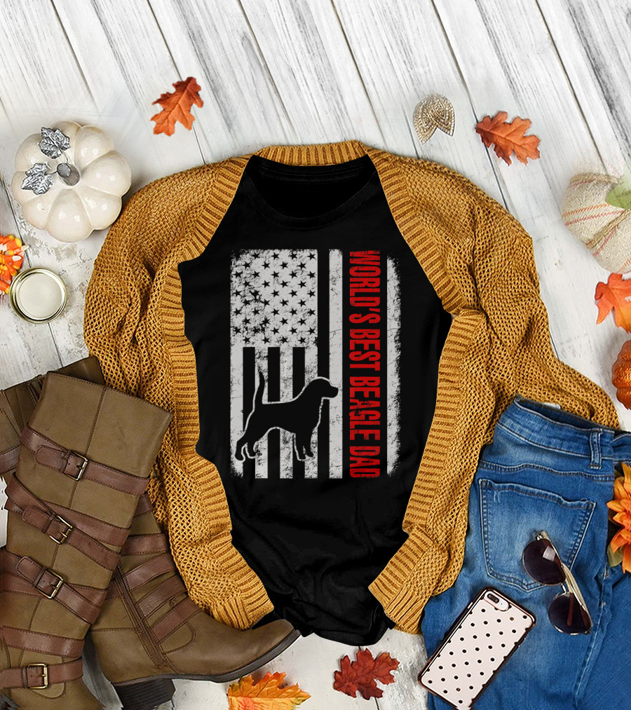 World's Best Beagle Dad American Flag Patriotic Canine T-Shirt