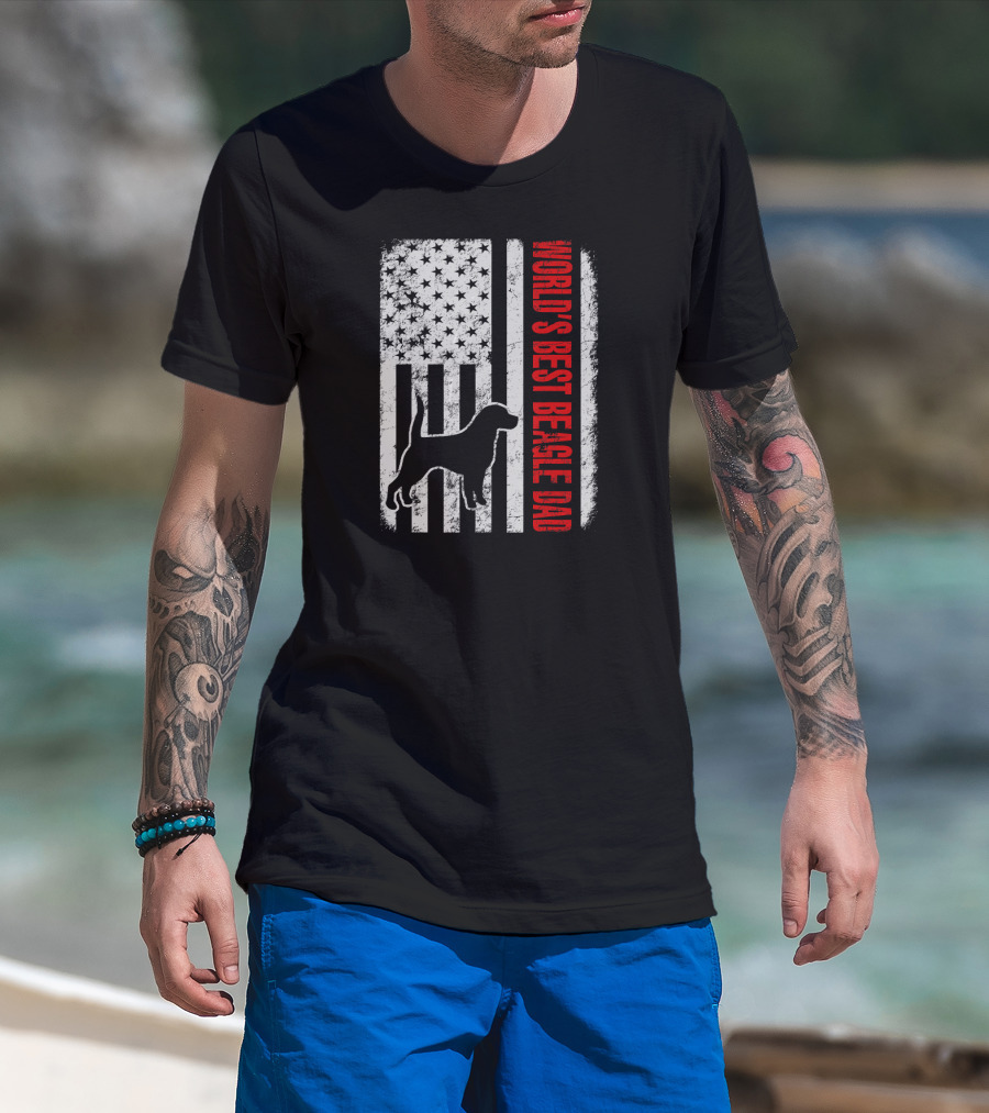 World's Best Beagle Dad American Flag Patriotic Canine T-Shirt