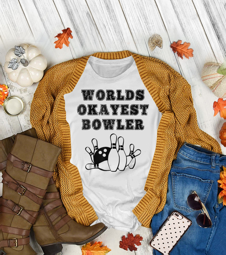 Worlds Okayest Bowler Funny Bowling Team Knocked Over Pins T-Shirt