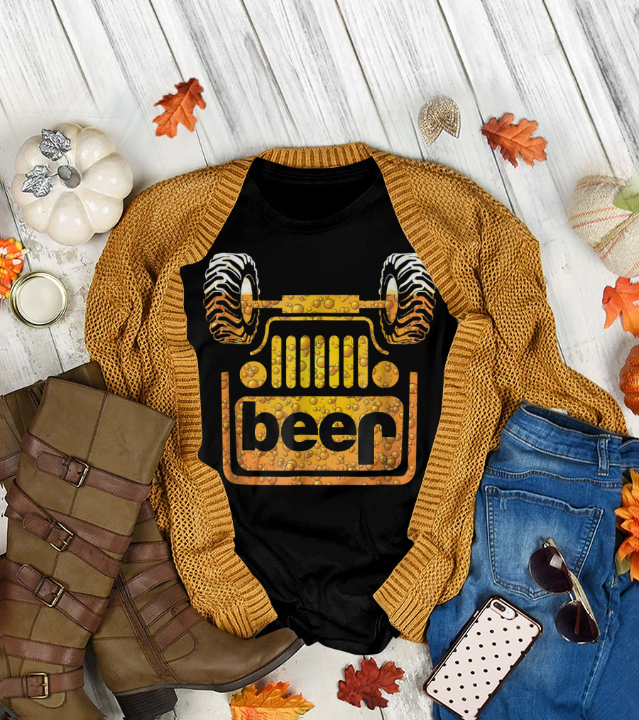 Wrecked Jeep Beer Bubbles and Tires T-Shirt