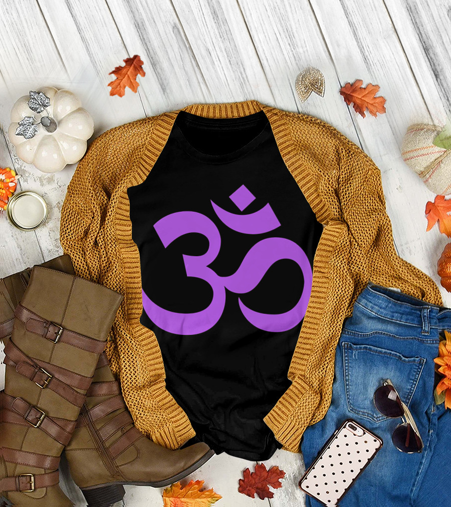 Yoga Aum OM Spiritual Symbol in Purple T-Shirt