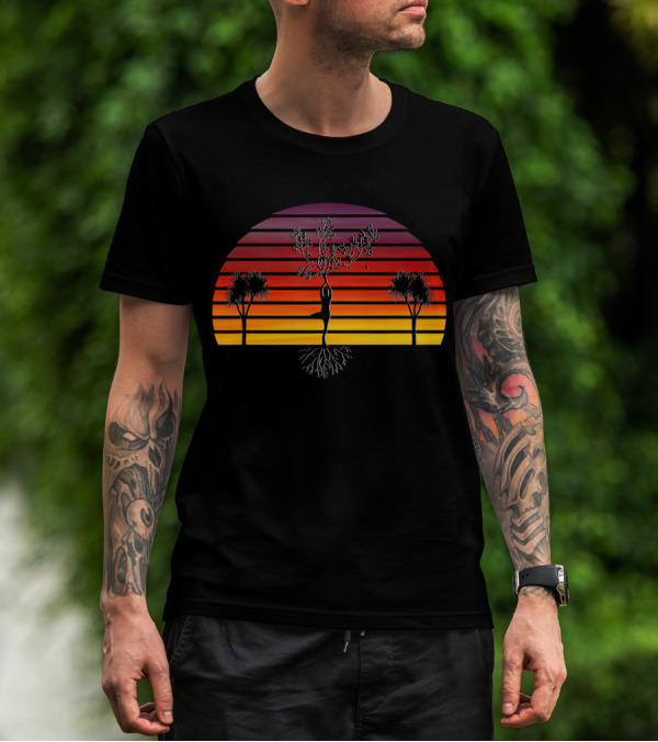 Sunset Yoga Zen Tree Pose Energy Balance T-Shirt