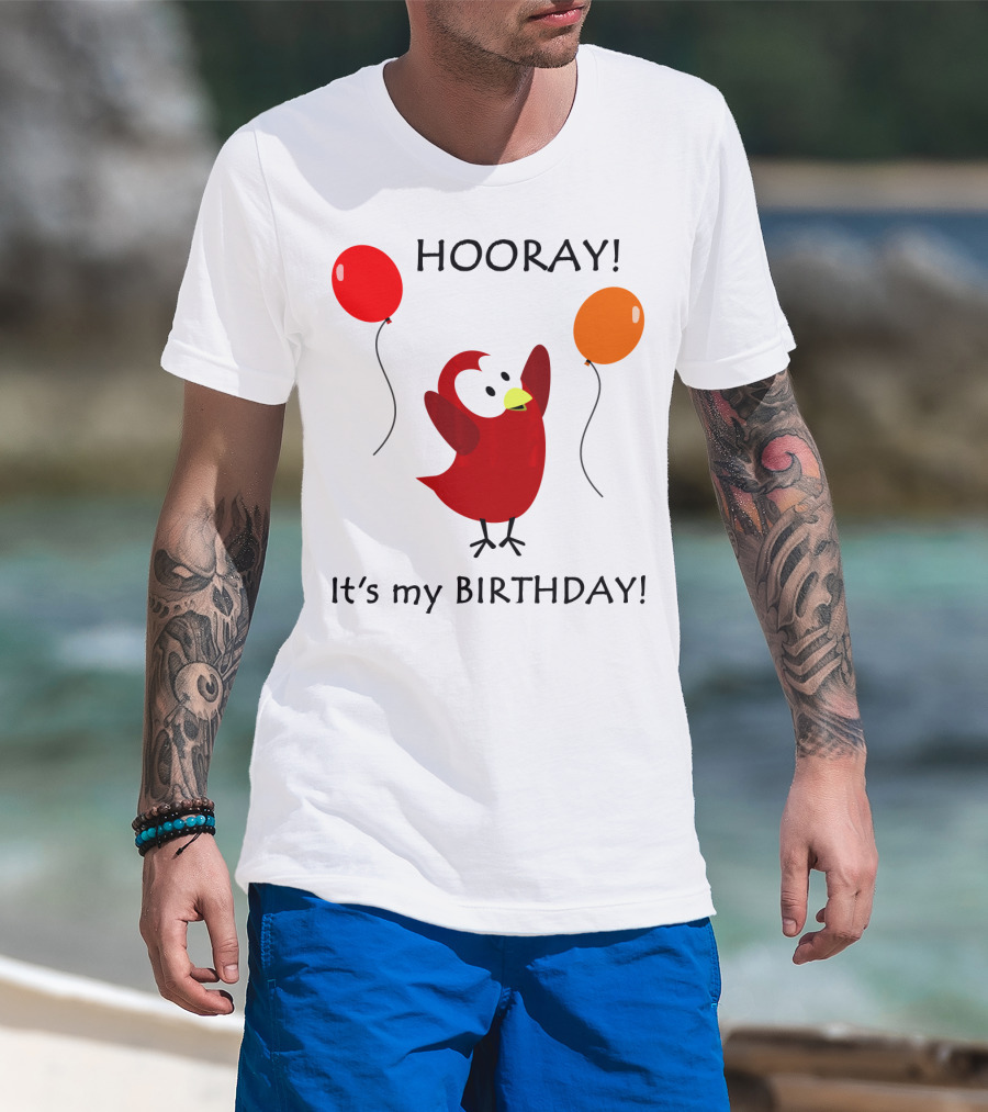 Hooray It's My Birthday Sammy Bird With Red And Orange Balloons T-Shirt