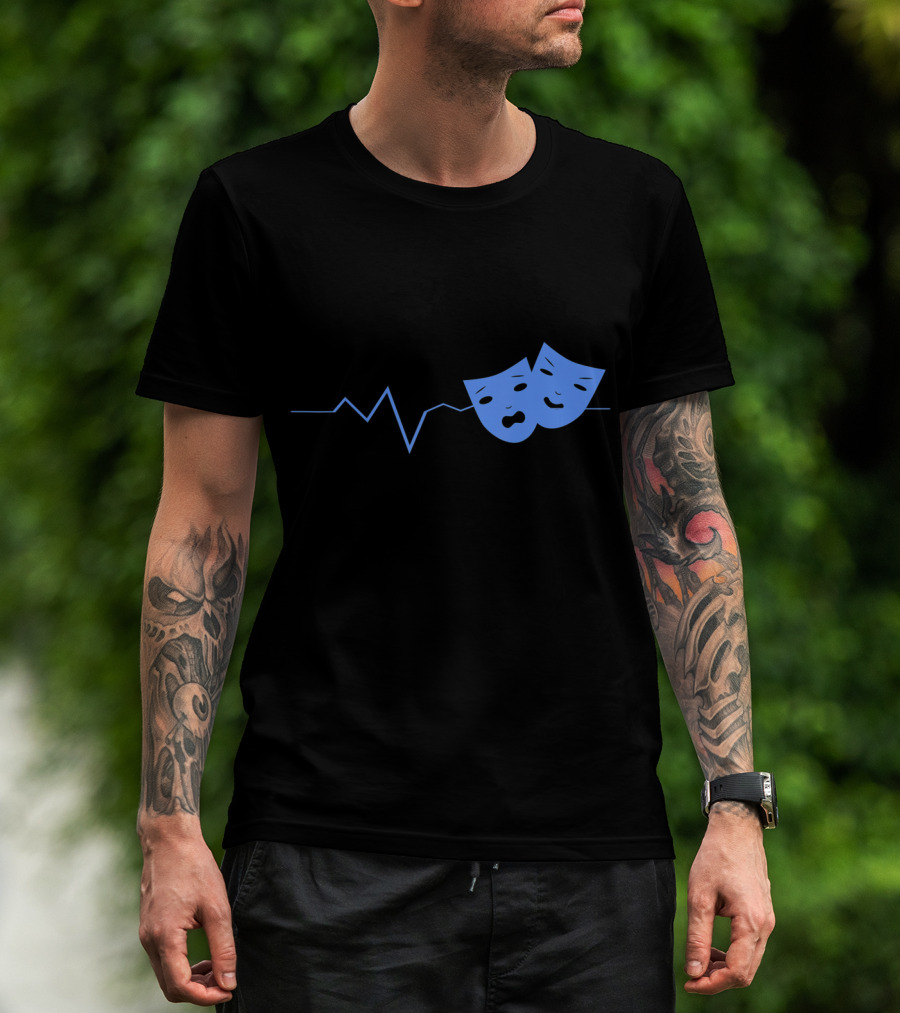 Theater Acting Masks With Heartbeat Line T-Shirt