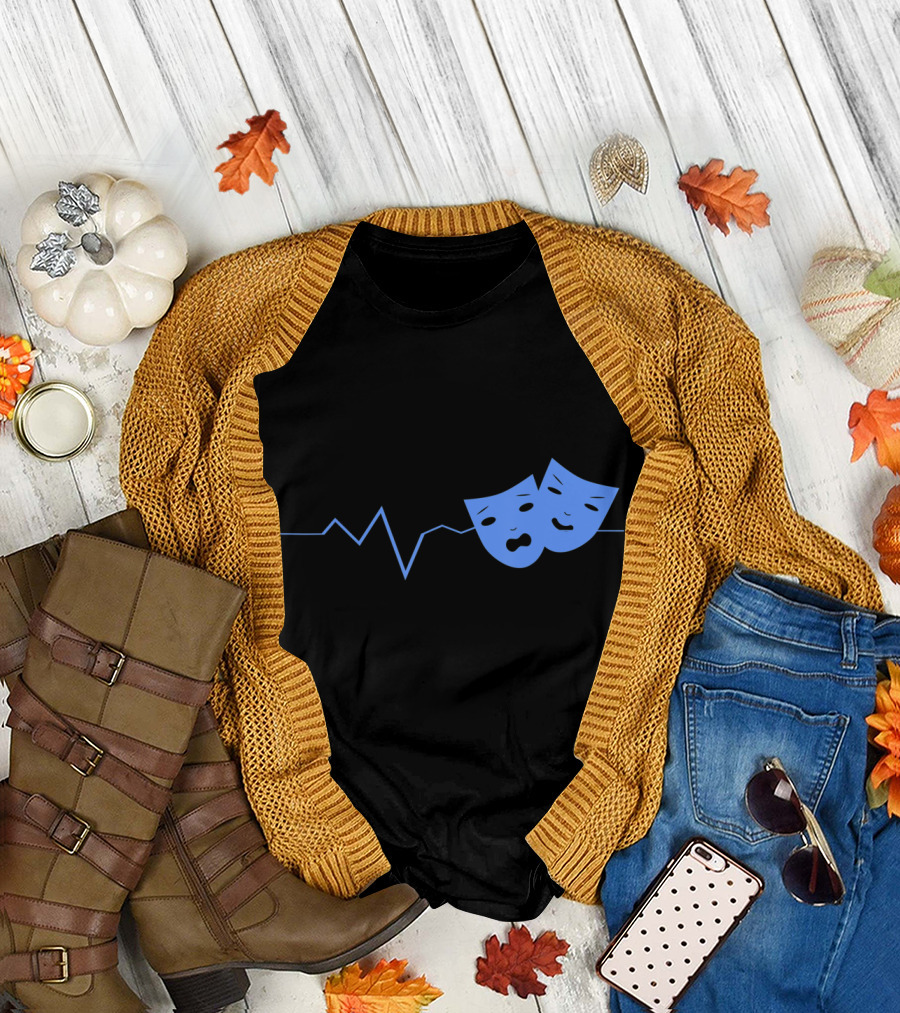 Theater Acting Masks with Heartbeat Line T-Shirt
