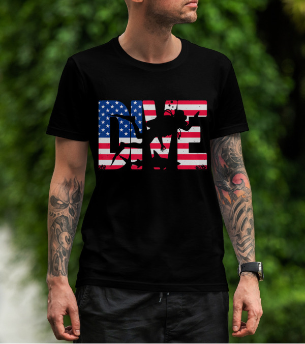 DIVE Scuba Diving Gear Equipment American Flag T-Shirt