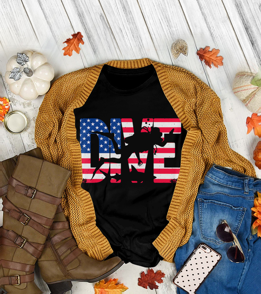 DIVE Scuba Diving Gear Equipment American Flag T-Shirt