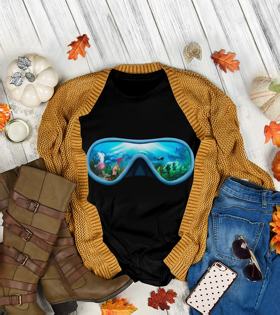 Scuba Diving Mask Underwater Adventure Coral Reef with Diver T-Shirt