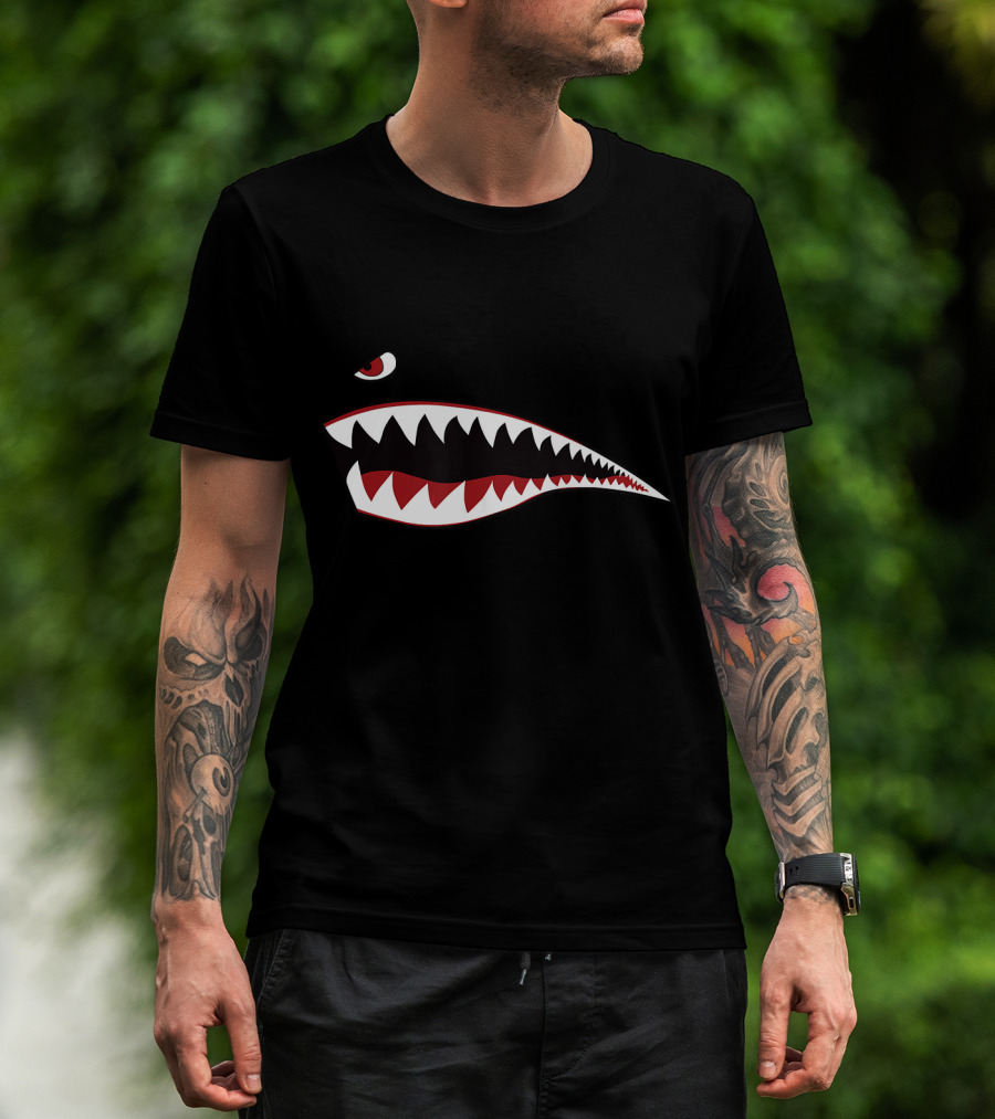 Shark Nose Art WWII Green Military Airplane Iconic T-Shirt