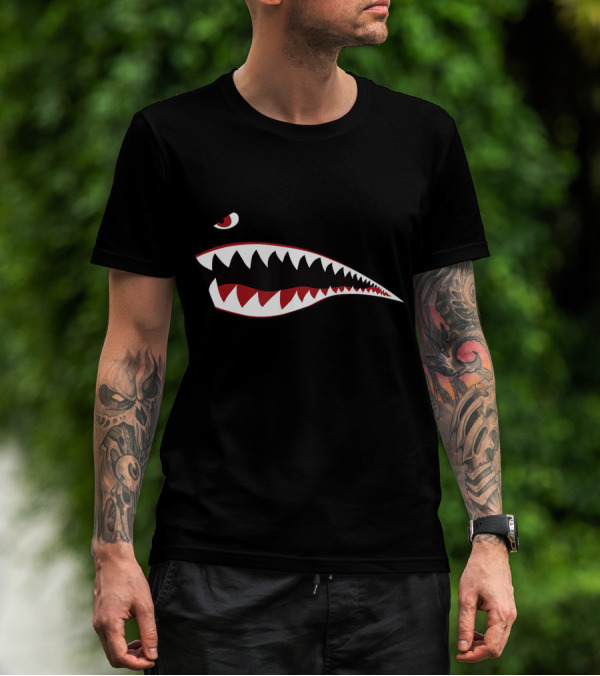 Shark Teeth Nose Art WWII Military Fighter Plane T-Shirt