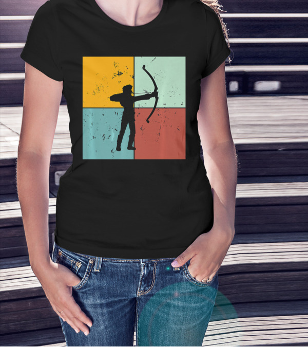 Shoot Aim Archer Bow Archery Arrow Vintage Silhouette Blocks T-Shirt