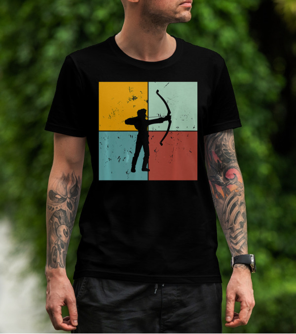 Shoot Aim Archer Bow Archery Arrow Vintage Silhouette Blocks T-Shirt