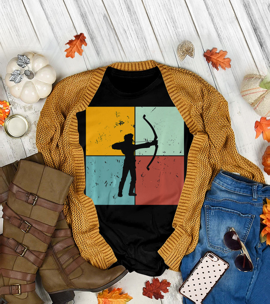 Shoot Aim Archer Bow Archery Arrow Vintage Silhouette Blocks T-Shirt